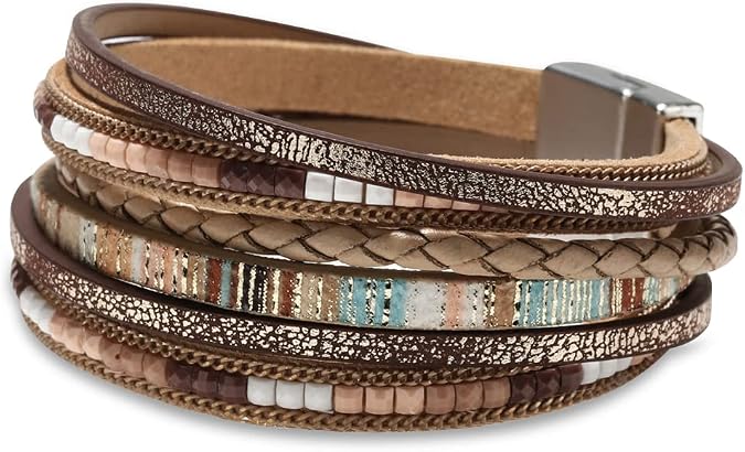 Fesciory Leather Wrap Bracelets for Women, Boho Western Layered Jewelry | Layered leather cuff bracelets, Easy on and off, Boho western style, Daily wear, Gift for women