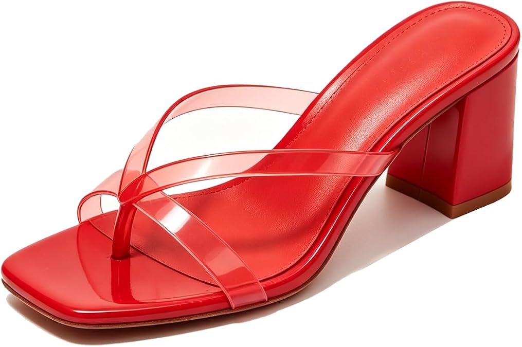 vivianly Women's Flip Flops Kitten Heel Sandals Backless Slippers Stiletto Heel Pinch toe Sandals Slip on Slides Mules