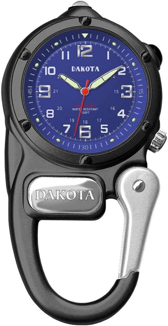 Dakota Analog Cage Clip Pocket Watch with LED Flashlight