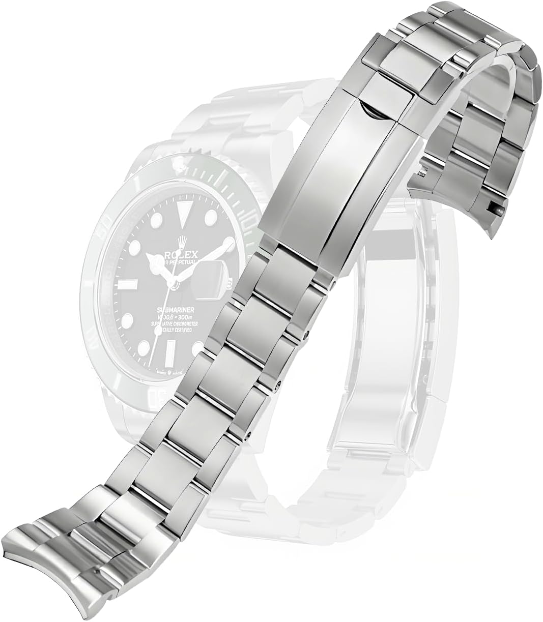 Adjustable Watch Strap Replacement For Rolex Submariner Watchband Male Antirust Solid Stainless Curved Interface Stainless Steel 20mm