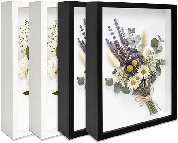 4 Pack Shadow Box Frame Display Cases, 8"x 10" Wood Deep Black Handicrafts Shadowbox Picture Frame for Flowers Jersey for Diy Black