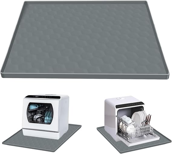 Dishwasher Drain Pan Mat,24''x20'' Dishwasher Drip Tray with Raised Edge,Non-Slip Silicone Dishwashers Drain Pan Floor Mat,Anti-Leakage Dish Washer Tray for Mini Dish Washers(