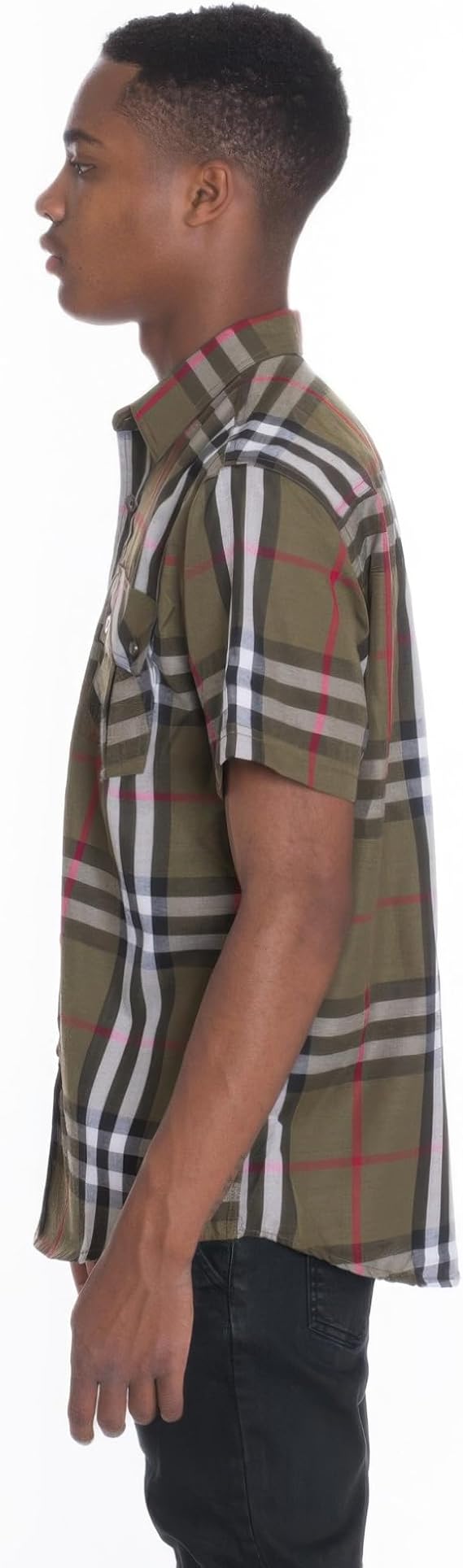 Men's Checker Plaid Button-Down Shirt, Short Sleeve, Cotton Polyester Blend, Multiple Colors, S-3XL