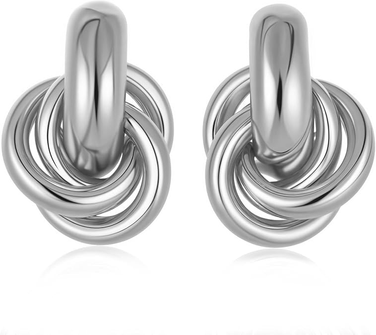 14K Gold Silver Knot Earrings for Women Heart Link Drop Dangle Earring Chunky Statement Jewelry