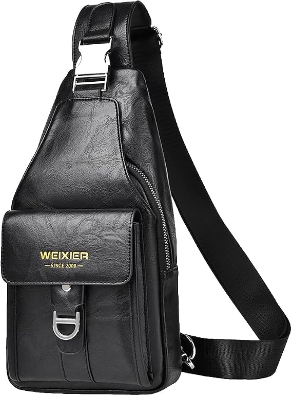 PU Leather Sling Bag for Men - Waterproof, Lightweight, Crossbody Chest Bag for Hiking & Cycling