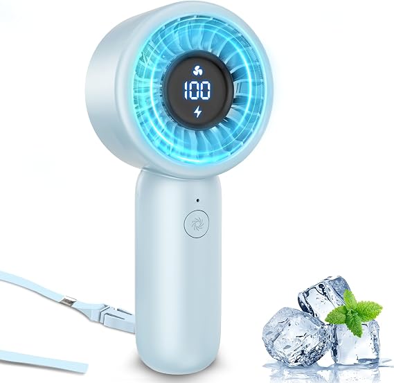 Portable Handheld Fan Personal Small Turbo Hand Fan Powerful, Cooling, Lanyard, USB Rechargeable, 5 Speeds, Makeup, Gifts for Women Men, Kid, Mom, Hot Summer, Travel, Sports, Wedding Use