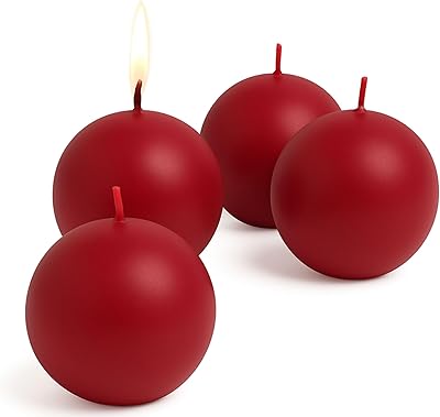 Biedermann & Sons Cranberry Round Candles Set of 4, Unscented Dripless Balls, 2.5 Spheres, 8 Hour Burn, for Wedding Decor and Party Centerpieces