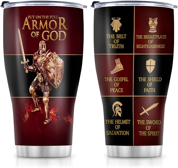 Christian Gifts for Men, Women - Fathers Day Gift, Christmas Birthday Tumbler For Men - Jesus Christian Coffee Mug - Armor Of God Stainless Steel Tumbler (Armor Of God, 30OZ)