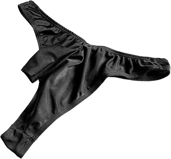 Sexy Men's Nylon Bikini Thong Underwear Elephant Nose Pouch T-Back Soft Slim Open Front G-String Tangas Undies (One Size,Black)