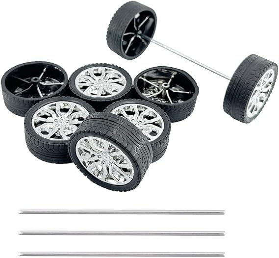 8PCS Toy Car Wheel RC Car Rubber Tire Wheel with Metal Shaft Axles for RC Car Truck Robot DIY Model Car Building Parts (2.5x45mm)