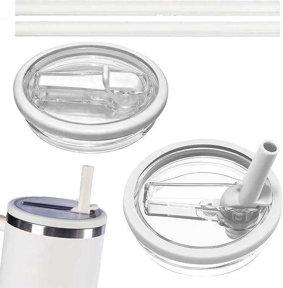 Stanley Quencher için 40 oz Tumbler Flip Hasır Kapak Değiştirme, Stanley Bardak Aksesuarları ile Uyumlu 2 ADET Dökülmeye Dayanıklı Kapak (Beyaz)
