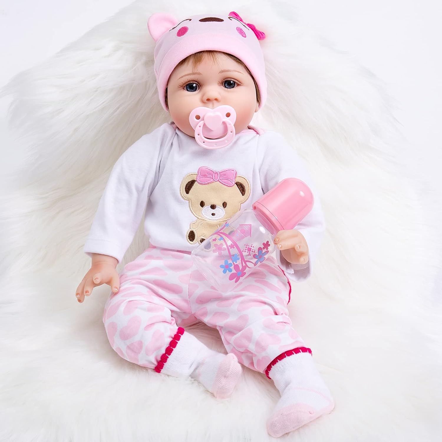 Reborn Baby Doll, 22inch Realistic Girl Doll, Weighted Soft Baby Lifelike Reborn Doll Girl, Handmade Kids Gifts  Toys Pink
