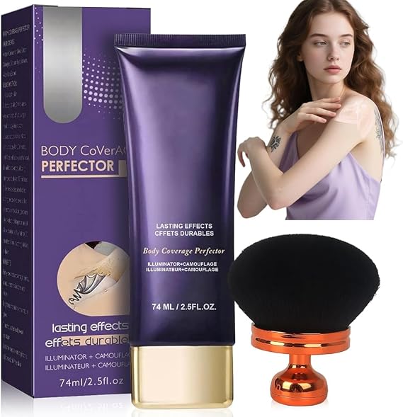 Body Coverage Perfector, Body Perfector Cream with Brush,All Over Complexion Perfector,Body Concealer for Face and Legs，for Tattoos, Scars and Uneven Skin Tone