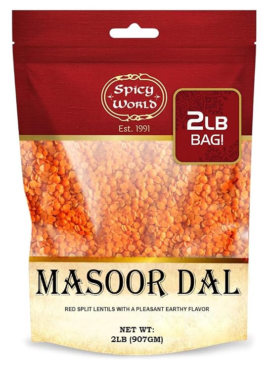 Masoor Dal 2 Pound Bag (32 oz) - Red Lentils Split - All Natural By Spicy World