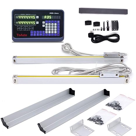 TOAUTO 2 Axis Digital Readout DRO Display with Precision Linear Scale 5µm 50~1000mm for Milling Lathe Drill EDM Machine (150mm+250mm)