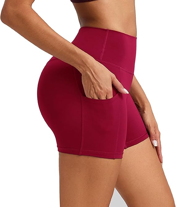 Womens High-Waisted Workout Shorts with Pockets - Biker Shorts for Yoga Running Gym Fitness Outdoor Activities