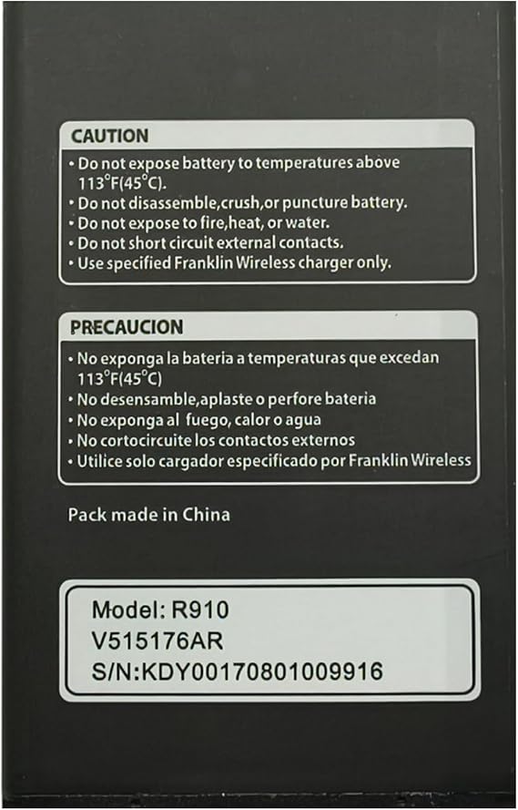 New Upgrade R910 V515176AR Battery for Franklin Wireless R910 Mobile Hotspot Battery[0 Cycle] - 3.8V Li-Ion Replacement Battery