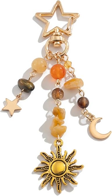 Star Keychain Aesthetic Boho Sun Cute Purse Charm Y2k Bag Charms for Handbags Backpack
