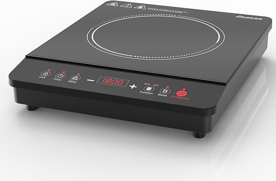 Panana Portable Induction Cooktop Hot Plate Countertop Burner 1800W, 10 Temp Levels, Timer, Auto-Shut-Off, Touch Panel, LED Display, Auto Pot Detection, Child Safety Lock (LED Display - Silver)