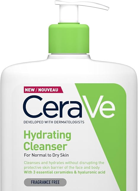 CeraVe Hydrating Cleanser With 3 Essential Ceramides & Hyaluronic Acid, Gentle Non-Foaming Face Wash For Normal to Dry Skin, Face & Body Cleanser, Dermatologist Developed