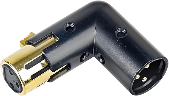 MAD OWL 3-Pin XLR 90 Degree Adapter, Adjustable Male to Female Right Angle XLR Adapter for DMX Cable Black