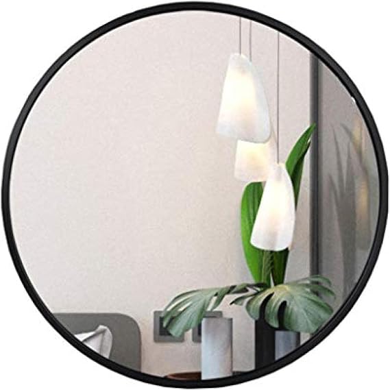 Large Modern Metal Circle Frame Wall Mirror | Floating Round Glass Panel | Mouser Japan Vanity, Bedroom, Or Bathroom | Hanging Black(60cm)