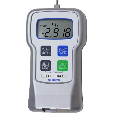 Shimpo FGE-100XY Digital Force Gauge, 100 lb/50 kg/500 N Measuring Range, 4-Digit LCD Display, 0.2% Accuracy