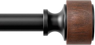 Wood Curtain Rods for Windows 48 to 84 Inch, 1 Diameter Drapery Rod with Imitation Wood Grain Finials, Adjustable Heavy Duty Curtain Rod Set, IndoorOutdoor Modern Curtains Rods, 30-88
