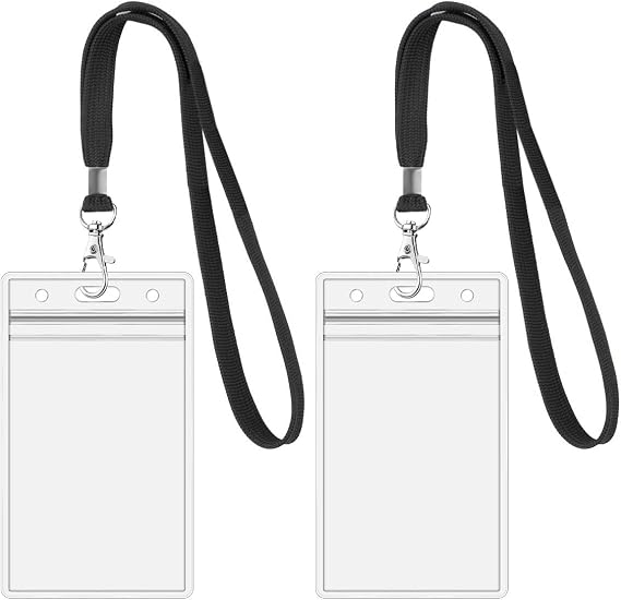 2Pack ID Badge Holder with Black Lanyards,Heavy Duty PVC Card Holder