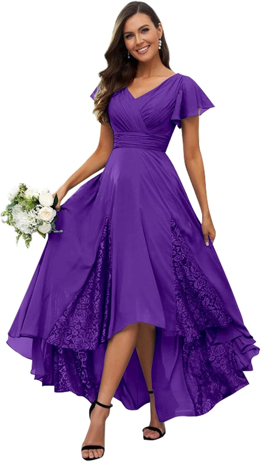 Tea Length Mother of The Bride Dresses with Sleeves Long Chiffon Lace Appliques Bridesmaid Dress