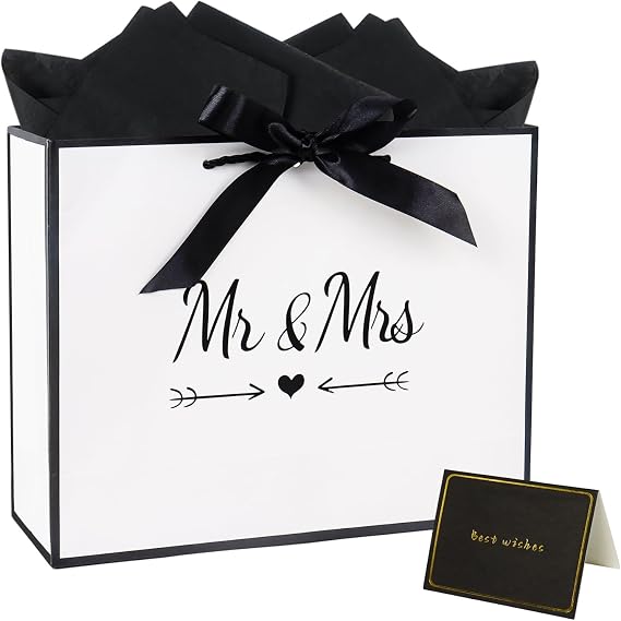 12.6” Mr & Mrs Gift Bag Wedding Gift Bag with Tissue Paper