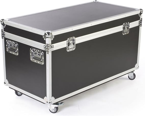 Displays2go Large Black Transport Trunk | Chrome Trim, Polystyrene Foam Interior Lining, Locking Wheels, WSC472323