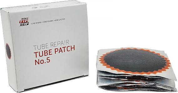 Rema Tip Top No. 5 Tube Patch, 10 Units of 3-3/4 inch Round Vulcanizing Patches for Truck and Farm Tire Inner Tube Repair, Red Feather Edge