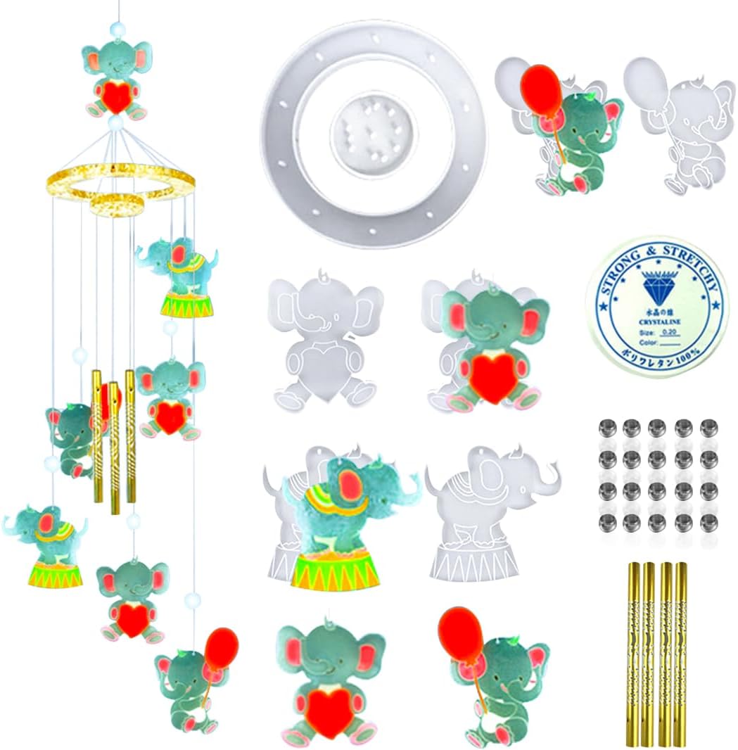 32Pcs Resin Molds, Wind Chimes Silicone Molds Kit, Jewelry Casting Molds, Wind Chimes Epoxy Molds for DIY Wall Hanging, Art Crafts and Christmas Party Home Decoration Elephant