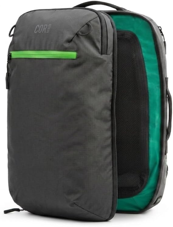 COR Surf Island Hopper 2.0 Travel Backpack, 34L Matte Black | Underseat Carry On Backpack for Men & Women, Clamshell Opening, Hidden Passport Pockets, Water Resistant, Laptop Sleeve