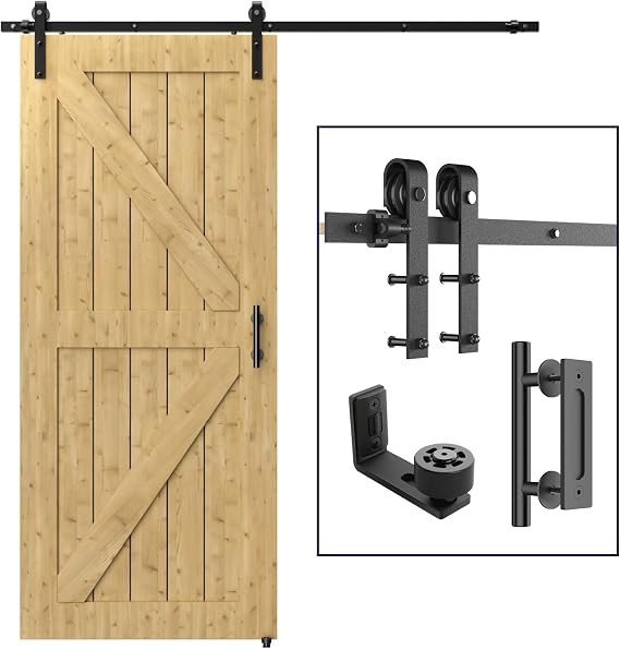 5FT/152CM Sliding Door Hardware Heavy Duty Barn Door Sliding Kit Full Set Contains Door Handle and Floor Guide