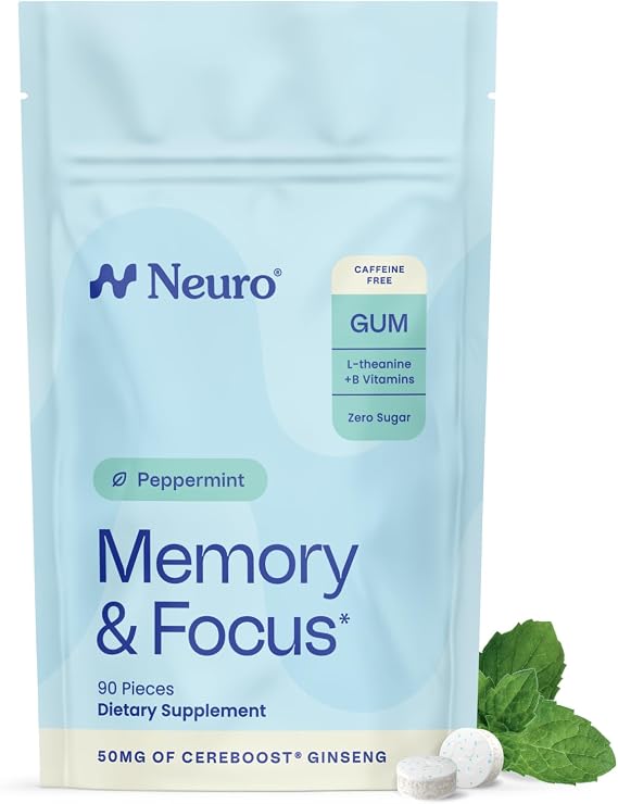 Neuro Memory & Focus Gum, Peppermint, 90 Count