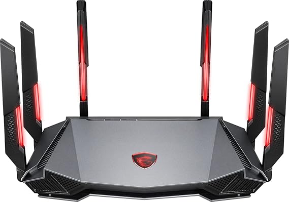 MSI Radix AXE6600 WiFi 6E Tri-Band Gaming Router, AI QoS, RGB, 1.8GHz Quad-Core Processor, MU-MIMO, Tri Band Gigabit Wireless, 8-Stream, High Speed Long Range Gaming Router