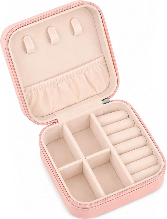 Travel Jewellery Box Small Jewellery Box for Women Girls Portable Jewellery Organiser for Rings Earrings Necklaces Jewellery Travel Case Gift Idea Mother's Day Gift Pink