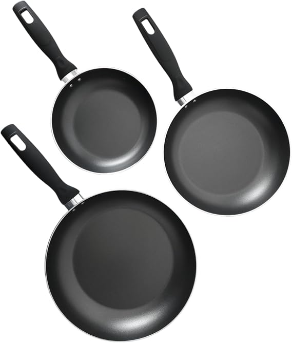 3-Piece Non Stick Frying Pan Set – Professional Pan Sets Non Stick – 20cm, 24cm, 28cm Frying Pans – Even Heat Distribution – Stay-Cool Handles – Durable Aluminium Pan by Home Theory