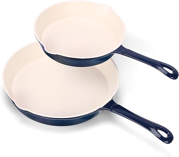 Hisencn Pans set,8 & 9.5 Inch Ceramic Cast Iron Pans Set Nonstick,Nonstick Frying Pan Set Without PFAS & PTFE & PFOA,Dishwasher & Oven