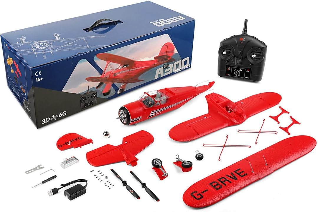 RC Helicopter for Adults Beginners, XK A300 Beech D17S Biplane 3D6G 2.4G 5CH Scale RC Airplane Model with 550mm Wingspan EPP Fixed Wing Aircraft, Christmas Flying Toys