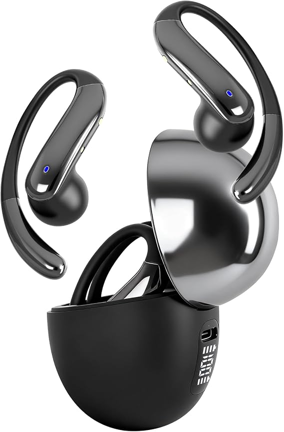 Open Ear Bone Conduction Headphones,Over Ear Earbuds with Ergonomic Earhook,Bluetooth Headphones 5.4 with Smart Digital Display,50H Playtime,IPX7 Waterproof,Touch Control Operate Fit Cycling Running