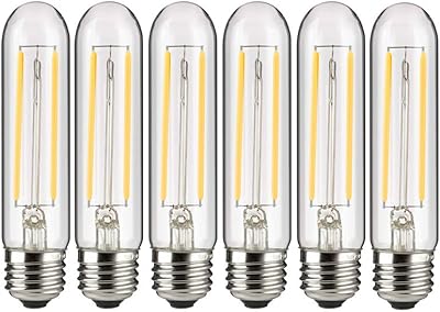 Sunlite 41149 LED Filament T10 Tubular Light Bulb, 6 Watts 40W Equivalent, 460 Lumens, Medium E26 Base, Dimmable, 128 mm, 85 CRI, ETL Listed, 2200K Amber, 6 Pack