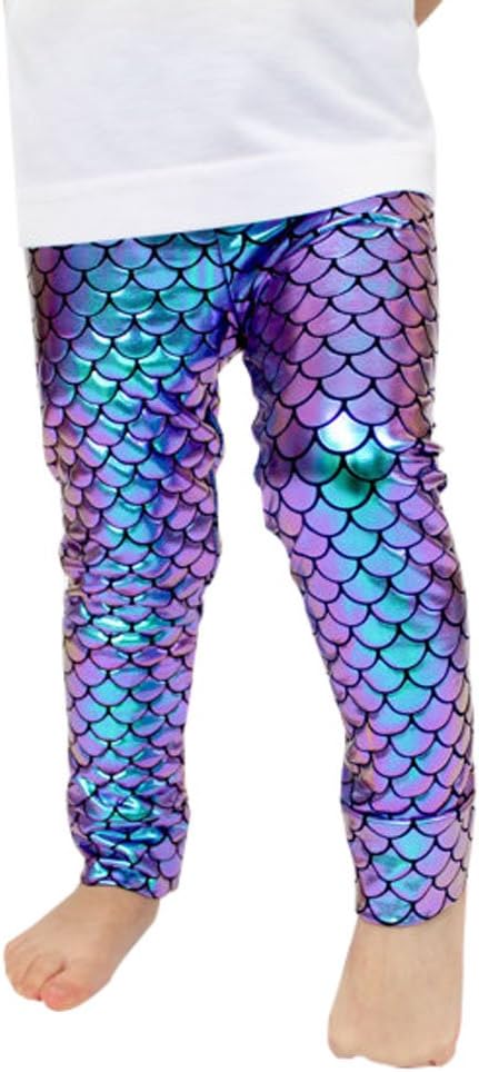 Baby Girls Clothes Mermaid Fish Scale Stretch High Waisted Leggings Pants Tights Toddler Girls Shiny Leggings Summer Outfits