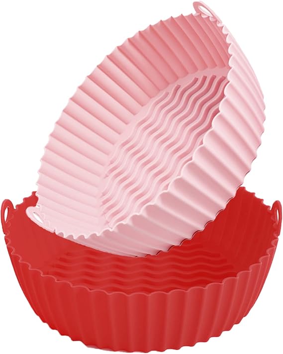 2PCS Air Fryer Silicone Baking Tray, 7 inch Air Fryer Silicone Pot, Air Fryer Silicone Liners, Reusable Non-Stick Air Fryer Silicone Basket, Food Grade Silicone BPA Free (E,7.5in)