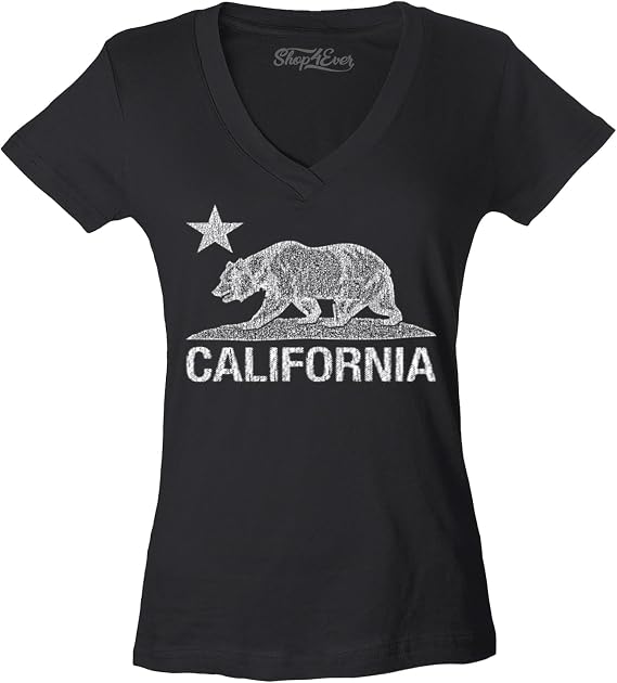 Vintage Distressed California Republic Bear V-Neck T-Shirt for Women