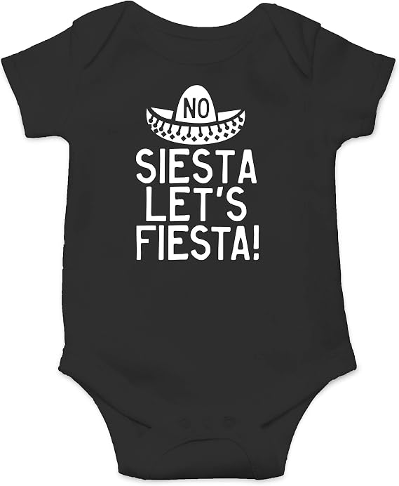 AW Fashions No Siesta Lets Fiesta Baby Bodysuit Funny Cute Cool Romper Outfit Newborn Unisex Boys Girls