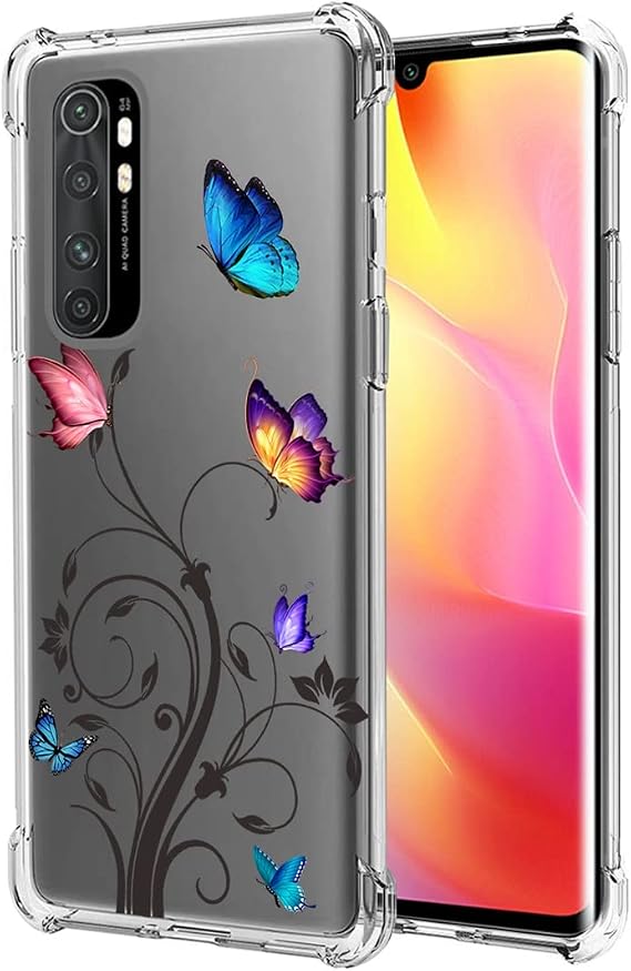 Phone Case for Xiaomi Note 10 Lite M2002F4LG Case for Girls Women, Soft Clear TPU Protective Transparent Case Cover for Xiaomi Mi Note 10 Lite (Butterfly)
