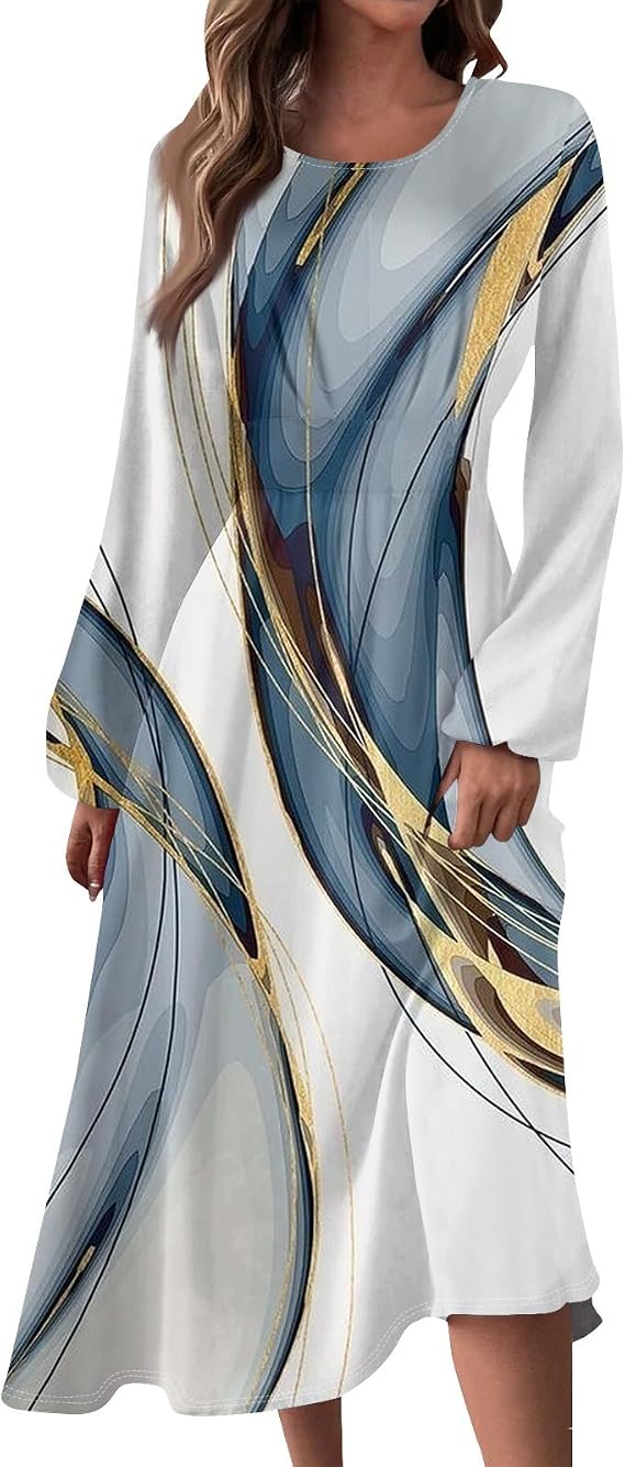 Women's 2025 Fashion Trendy Fall Long Sleeve Dresses Flowy Elegant Modest Boho Casual Beach Maxi Dress